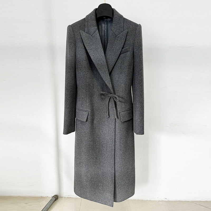 Autumn Winter Star Slim Fit Bow Long Woolen Cashmere Coat Woolen Coat