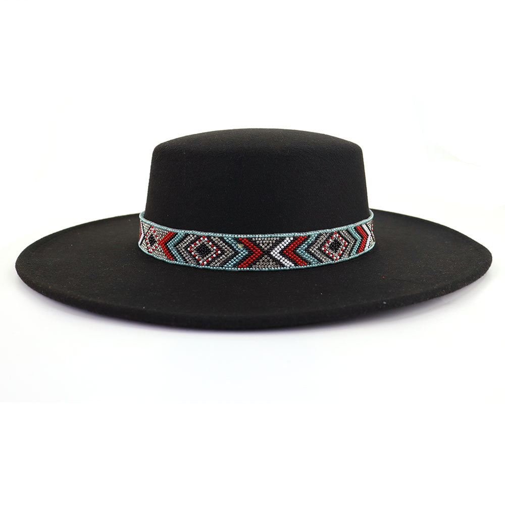 [Minimum order quantity is 2 pieces]Woolen Flat Top Hat Large Brim Hat Bohemian Holiday Broad Brimmed Hat