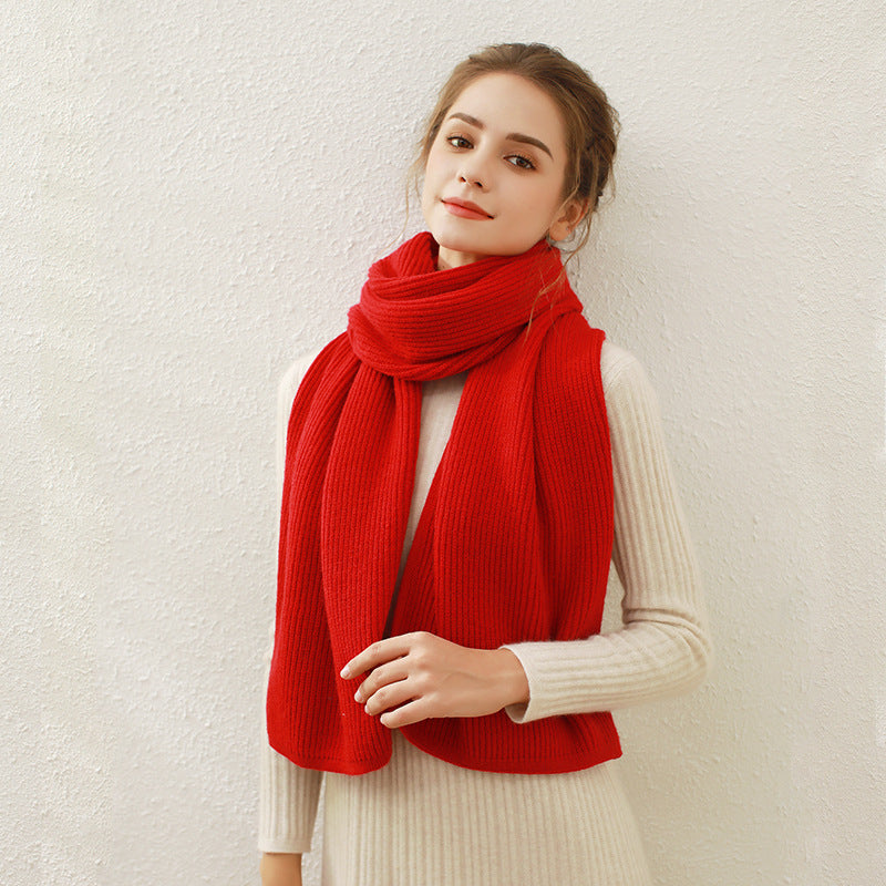 Solid Color Rib Knitted Scarf Women Autumn Winter Manufacturers Red Annual Meeting Scarf