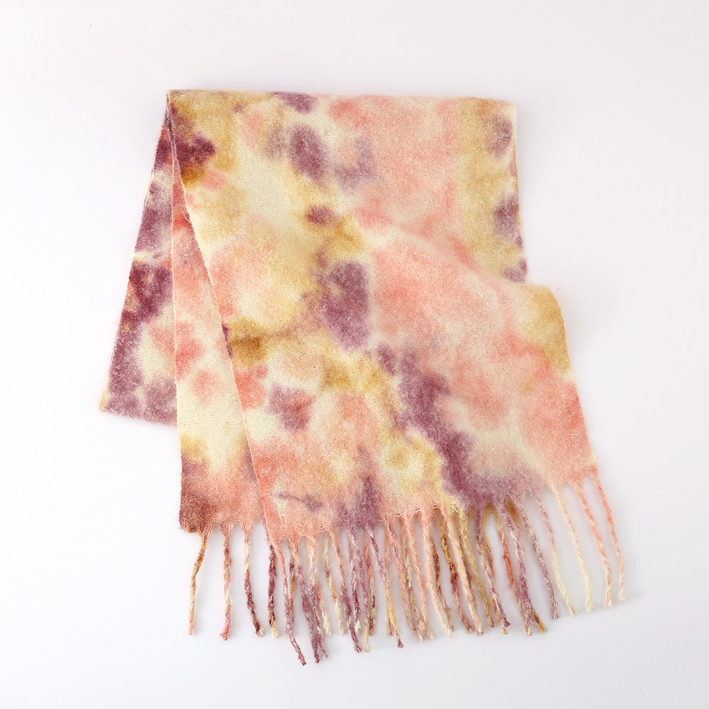 Scarf Women Woven Circle Yarn Mohair Spray Dyed Printing Gradient Color Lengthen Thicken Scarf