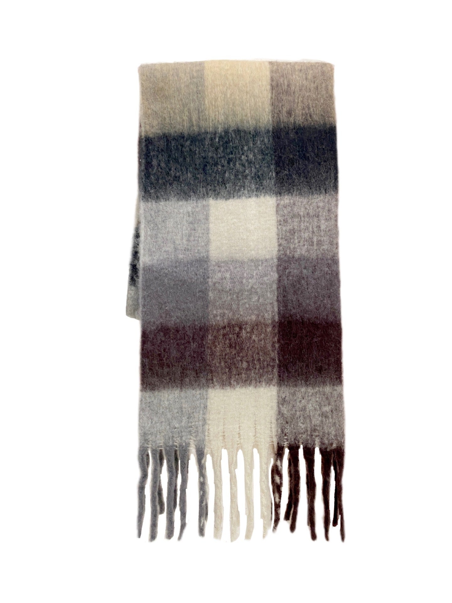 Women Plaid Scarf Winter Warm Plaid Rainbow Tassel Cashmere like Shawl Scarf