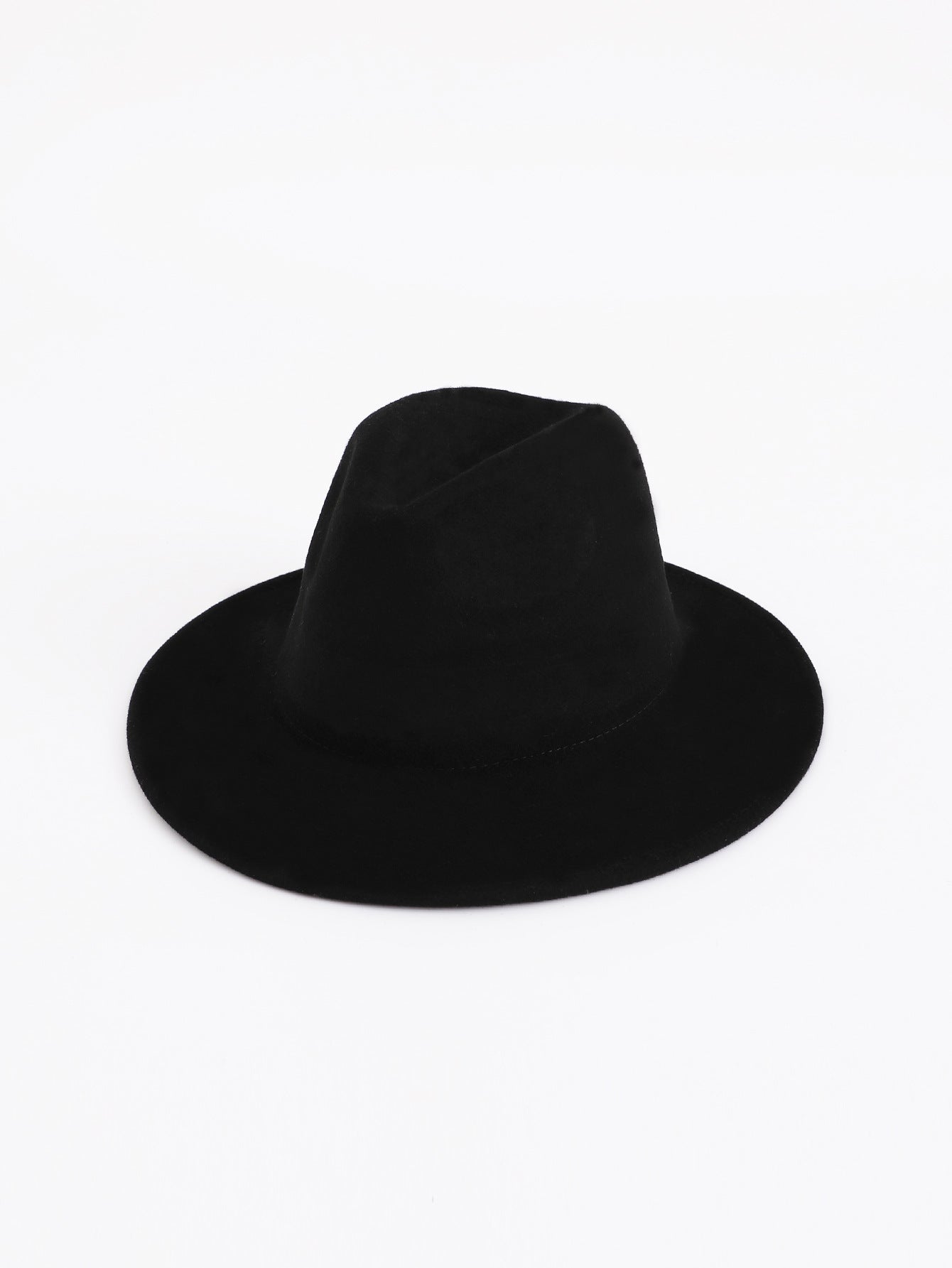 Black Wool Flat Brim Top Hat Women Autumn Winter Retro British Holiday Vacation Western Denim Hat