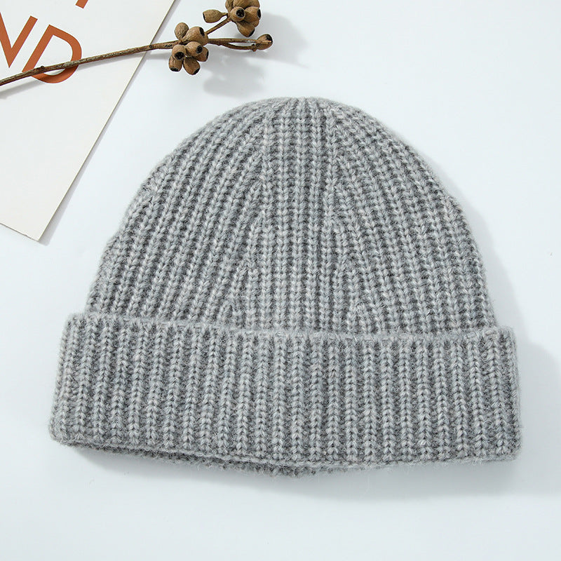 Women Winter Hat Big Head Circumference Warm Simple Wool Blend Solid Color Flanging Woolen Cap Beanie Hat