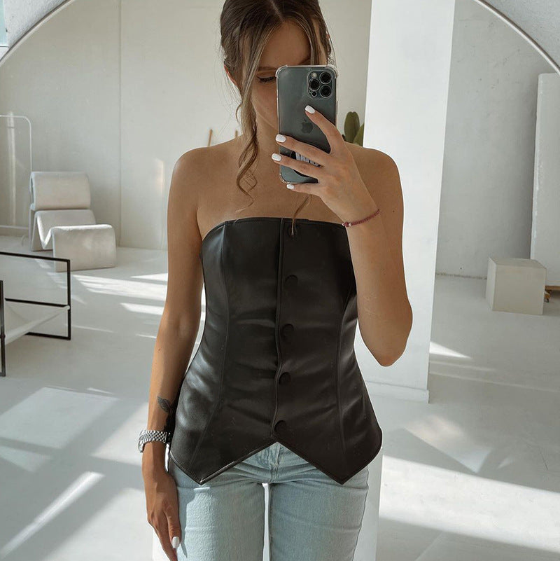 Autumn Winter Women Clothing Sexy Solid Color Slim-Fit off-Neck Button Corset Female