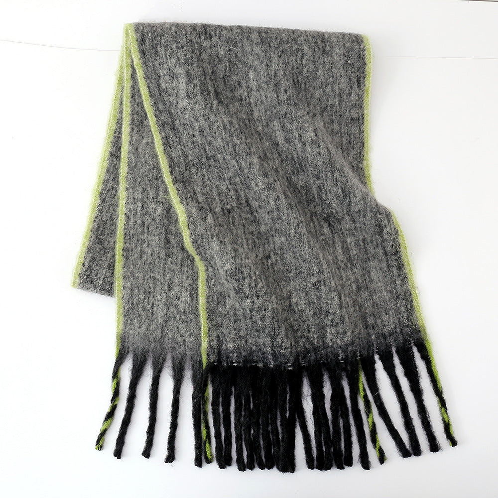 Solid Color Willow Palisade Thick Beard Mohair Scarf Women Winter Thickened Circle Yarn Warm Student Shawl