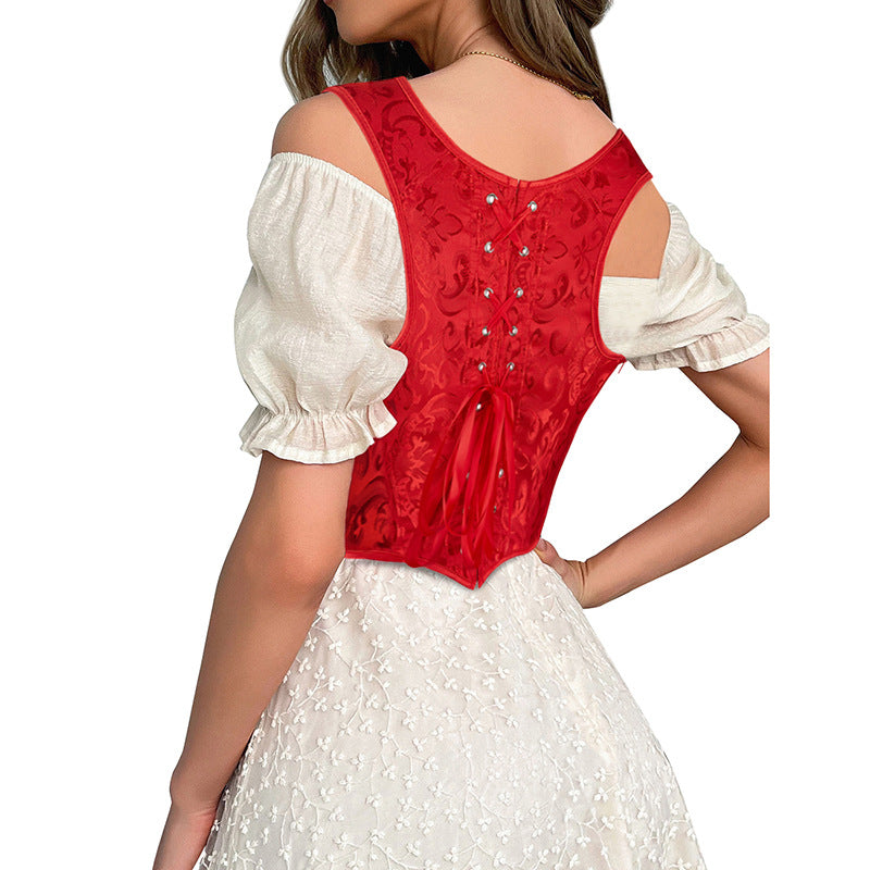 Sexy Lingerie Printed Lace up Court Corset Fashionable Slim Slimming Short Outer Wear Corset :.↓