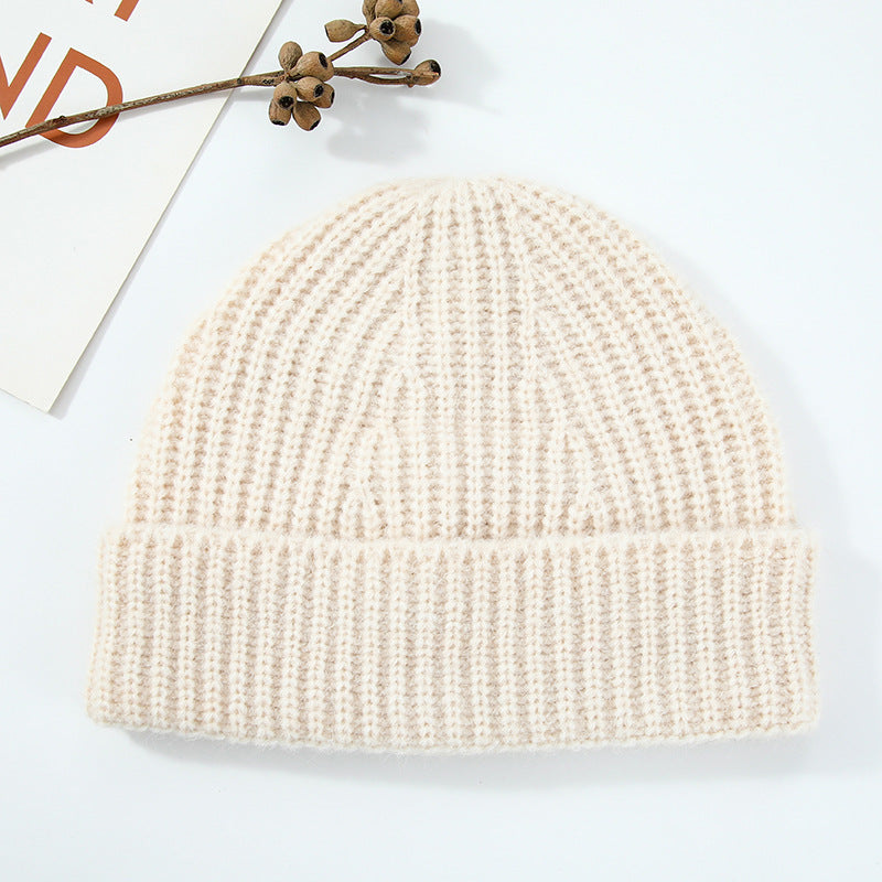 Women Winter Hat Big Head Circumference Warm Simple Wool Blend Solid Color Flanging Woolen Cap Beanie Hat