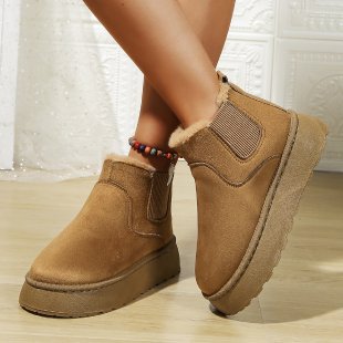 Autumn Winter Ladies Platform Snow Boots Cotton Shoes Brushed Lining round Toe Slip on Cotton Boots