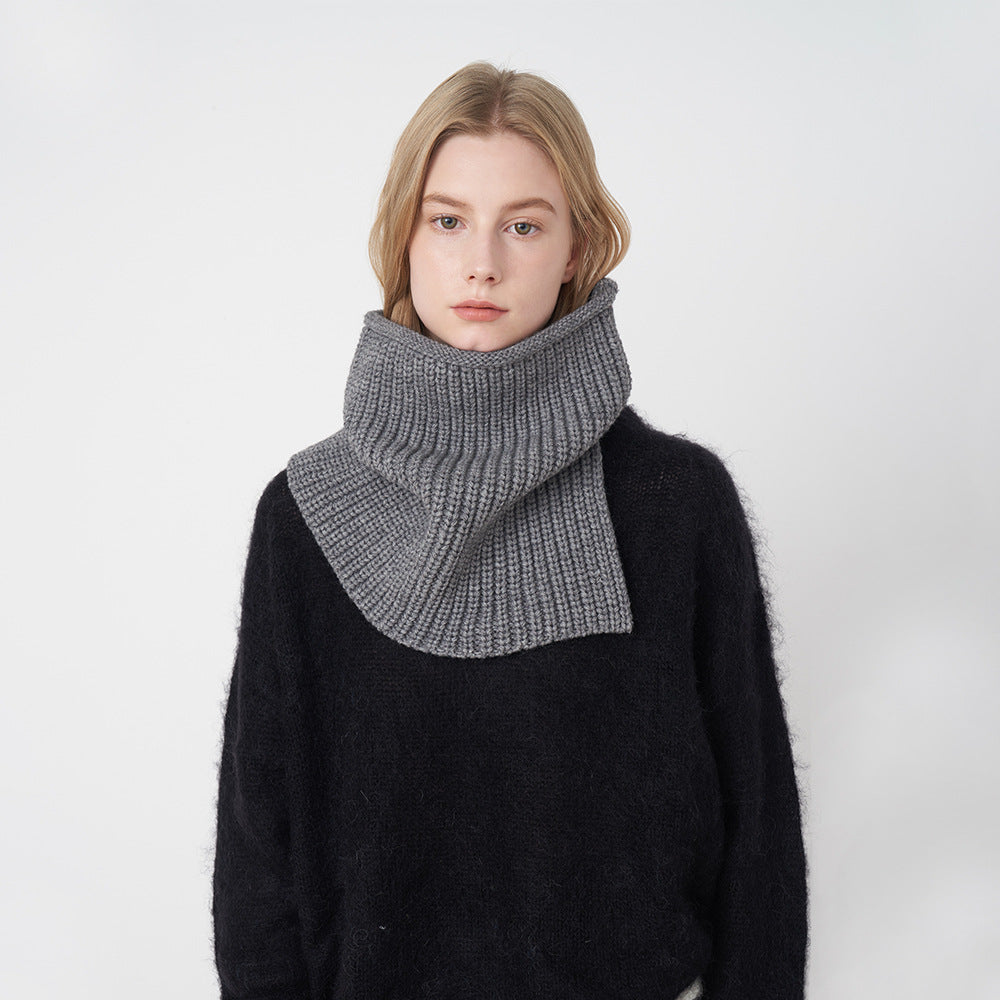 Autumn Winter Wear Solid Color Knitted Scarf Women High Neck Split Warm Cascading Collar Windproof Neck Scarf