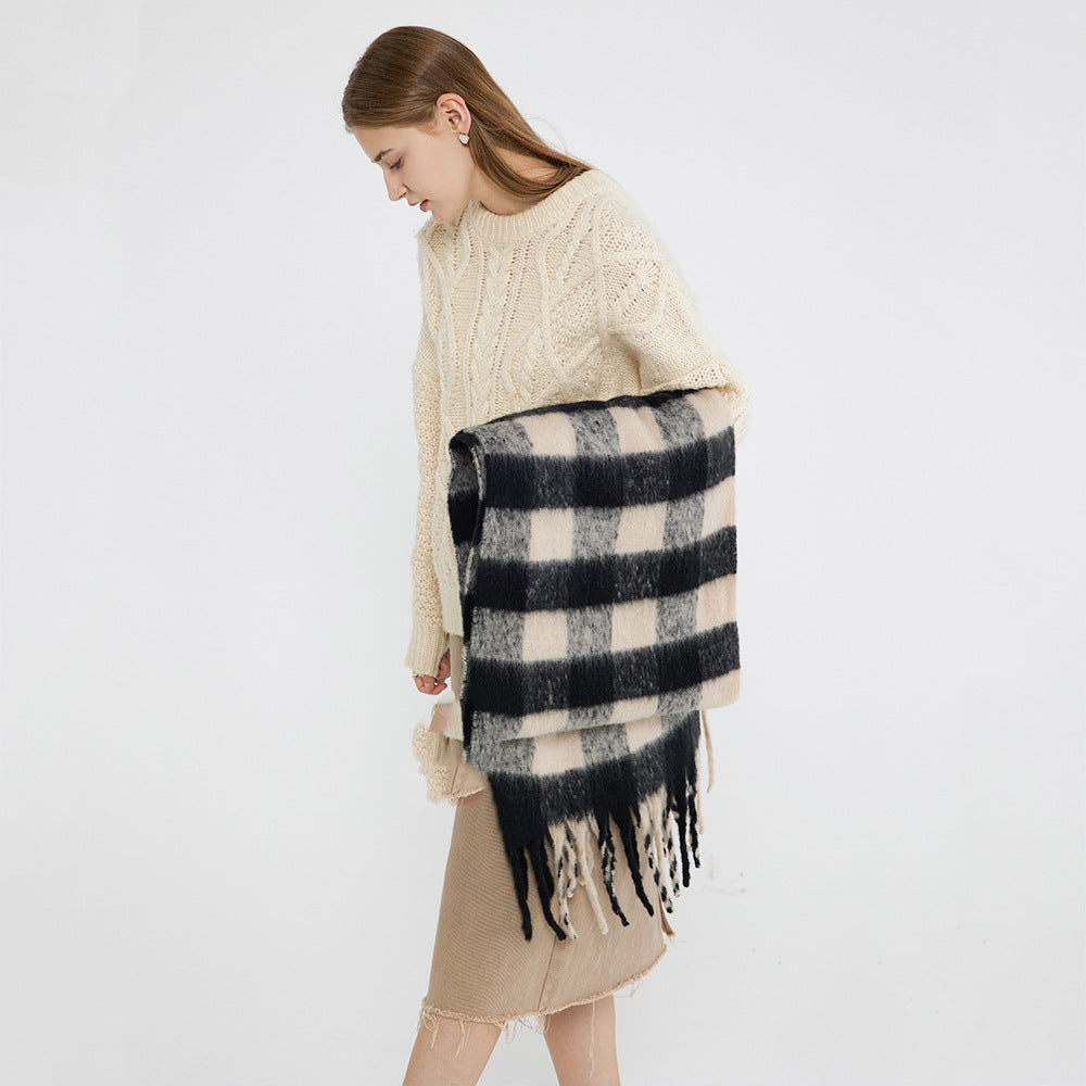 Autumn Winter Chessboard Plaid Soft Glutinous Mohair Scarf Z Family Same Artificial Cashmere Scarf Shawl Women Winter