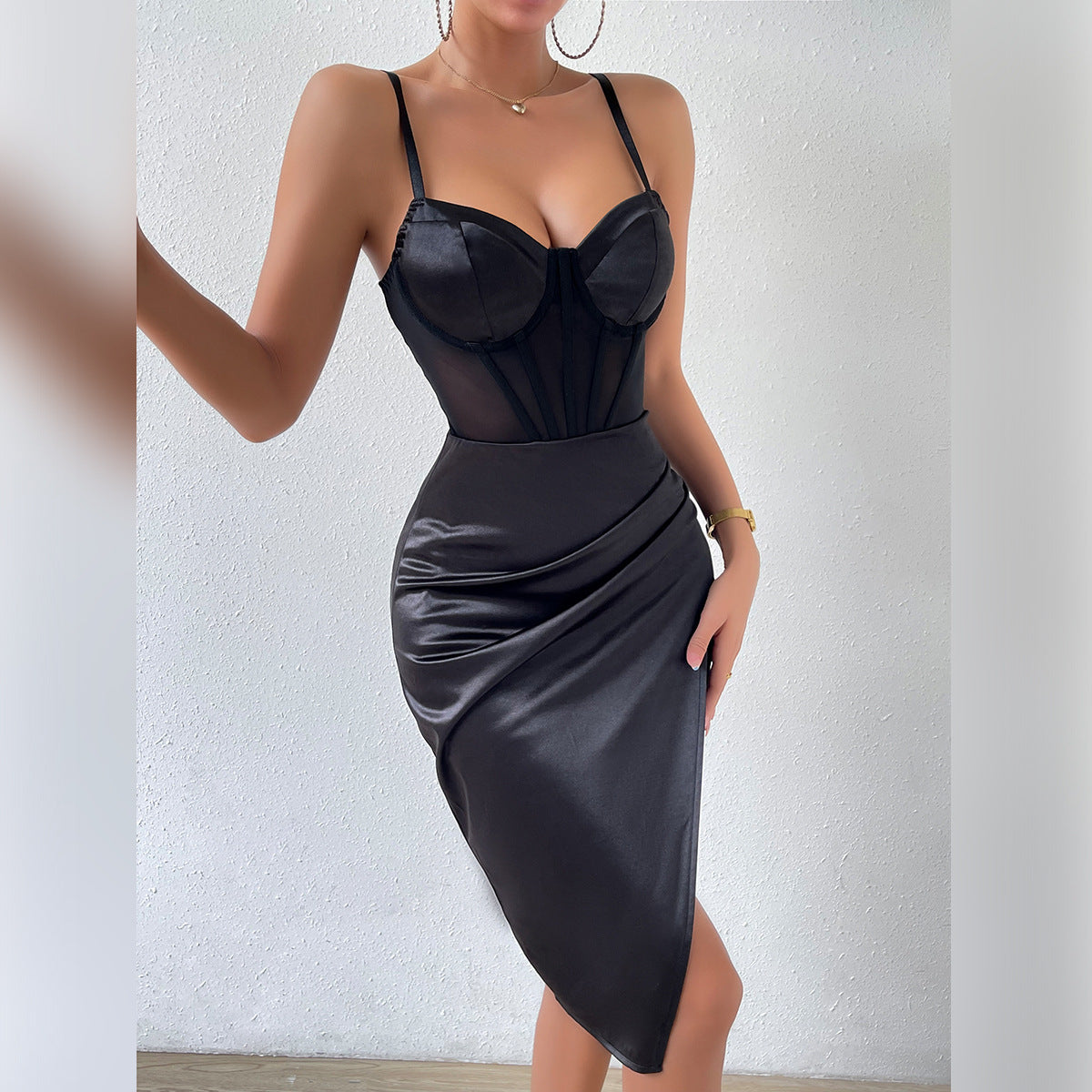 Women ' Clothing High Grade Dress Boning Corset Slim Fit High Slit Cami Dress