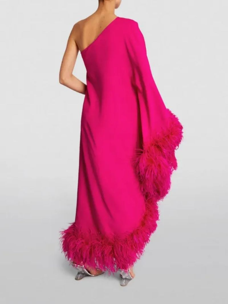 Spring Summer Women Clothing Feather One Shoulder Large Swing Evening Dress