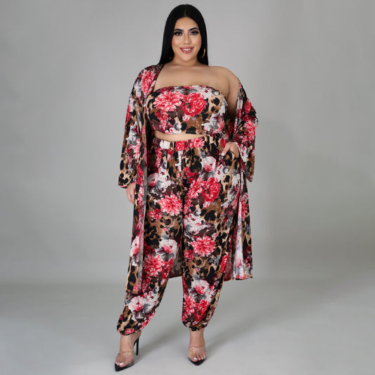 Plus Size Digital Printing Corset Cloak Three-Piece Set Sexy Women Clothing