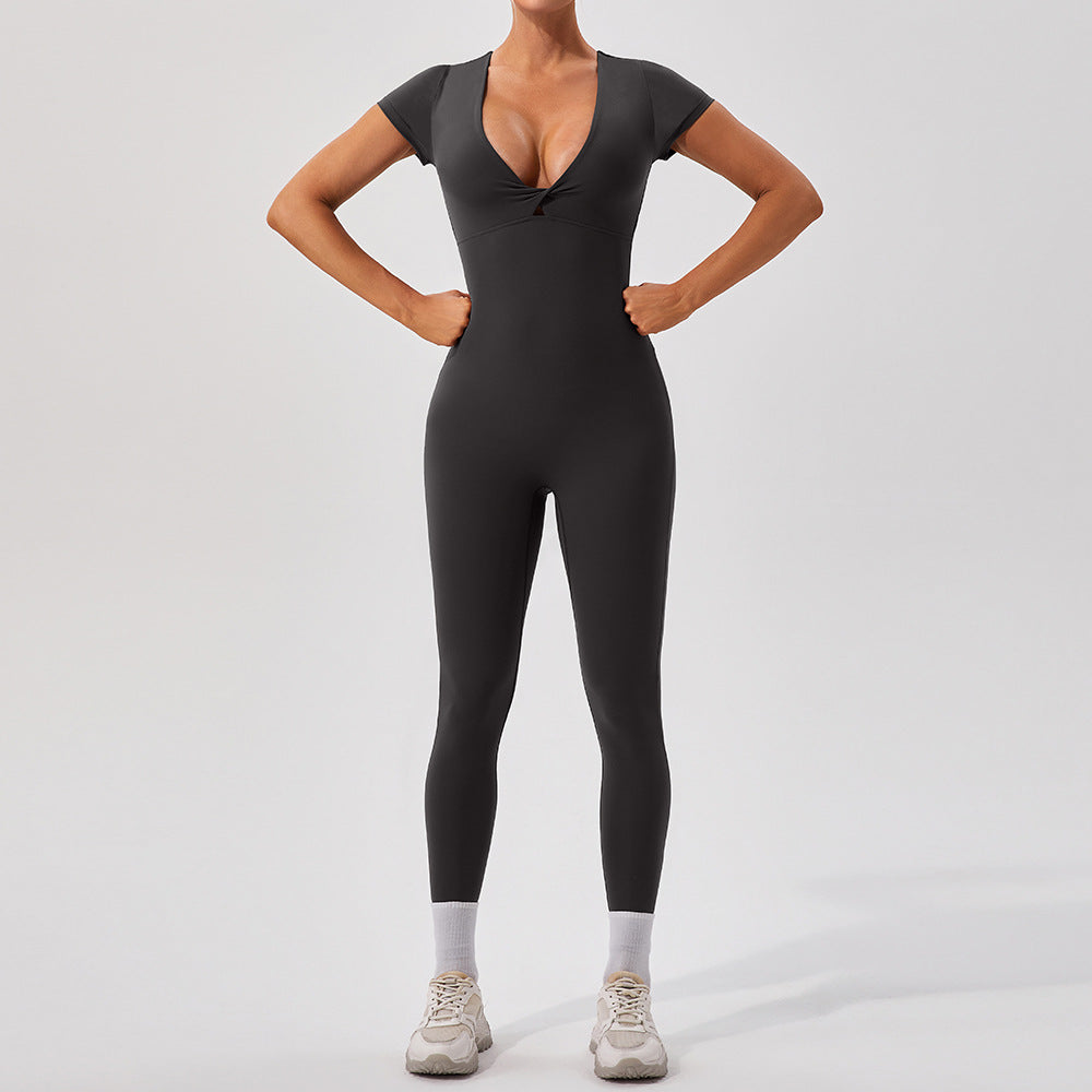 Sexy Nude Feel Short Sleeve Yoga Jumpsuit Women Sports Fitness Training Dance One Piece Bodysuit '