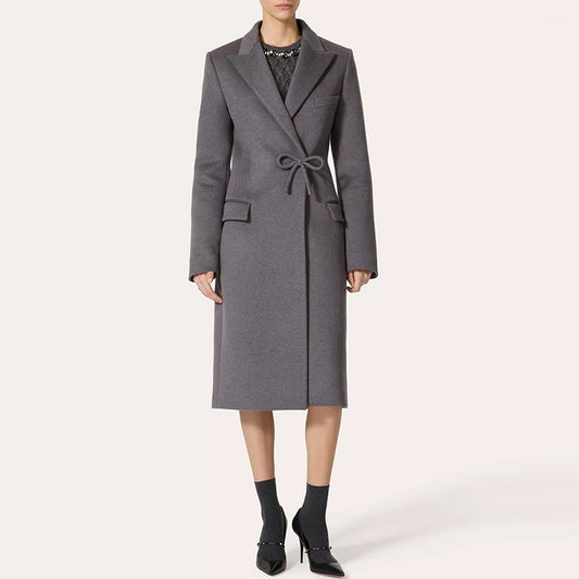 Autumn Winter Star Slim Fit Bow Long Woolen Cashmere Coat Woolen Coat