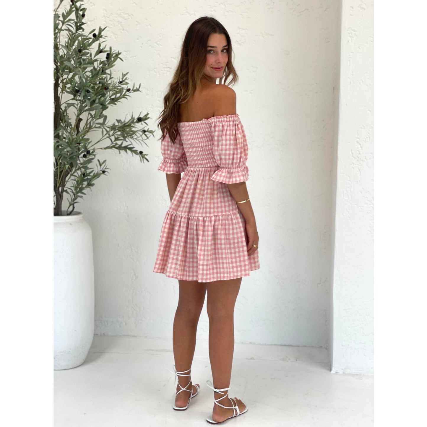 Summer Printed Checks Pleated Corset Casual Dress