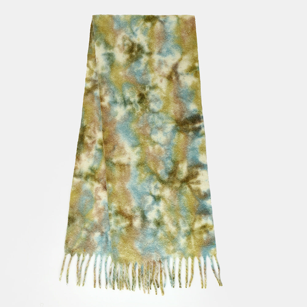 Scarf Women Woven Circle Yarn Mohair Spray Dyed Printing Gradient Color Lengthen Thicken Scarf