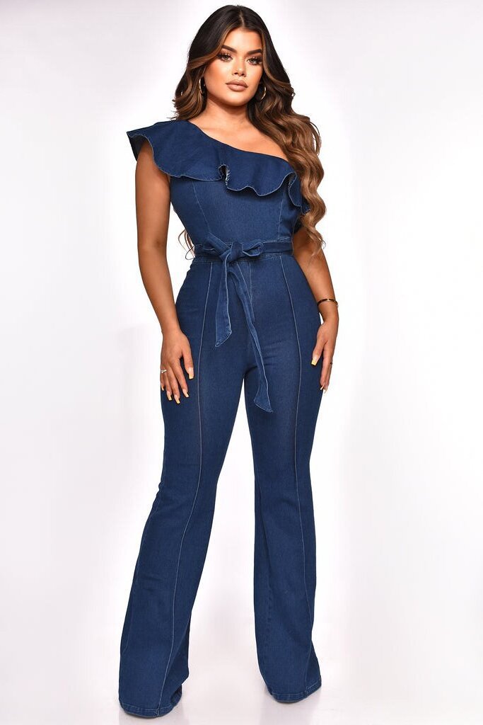 Denim Jumpsuit Blue Washed Denim Jumpsuit