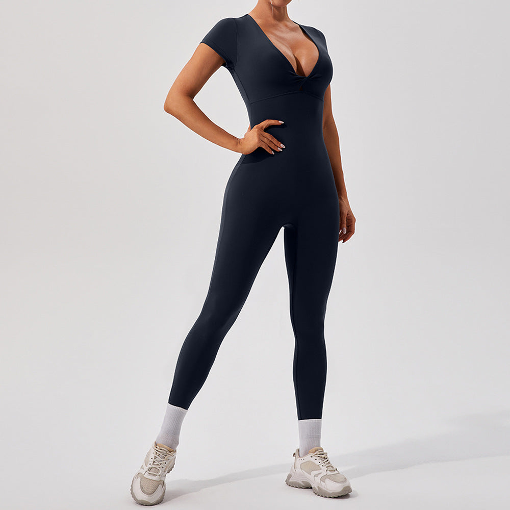 Sexy Nude Feel Short Sleeve Yoga Jumpsuit Women Sports Fitness Training Dance One Piece Bodysuit '