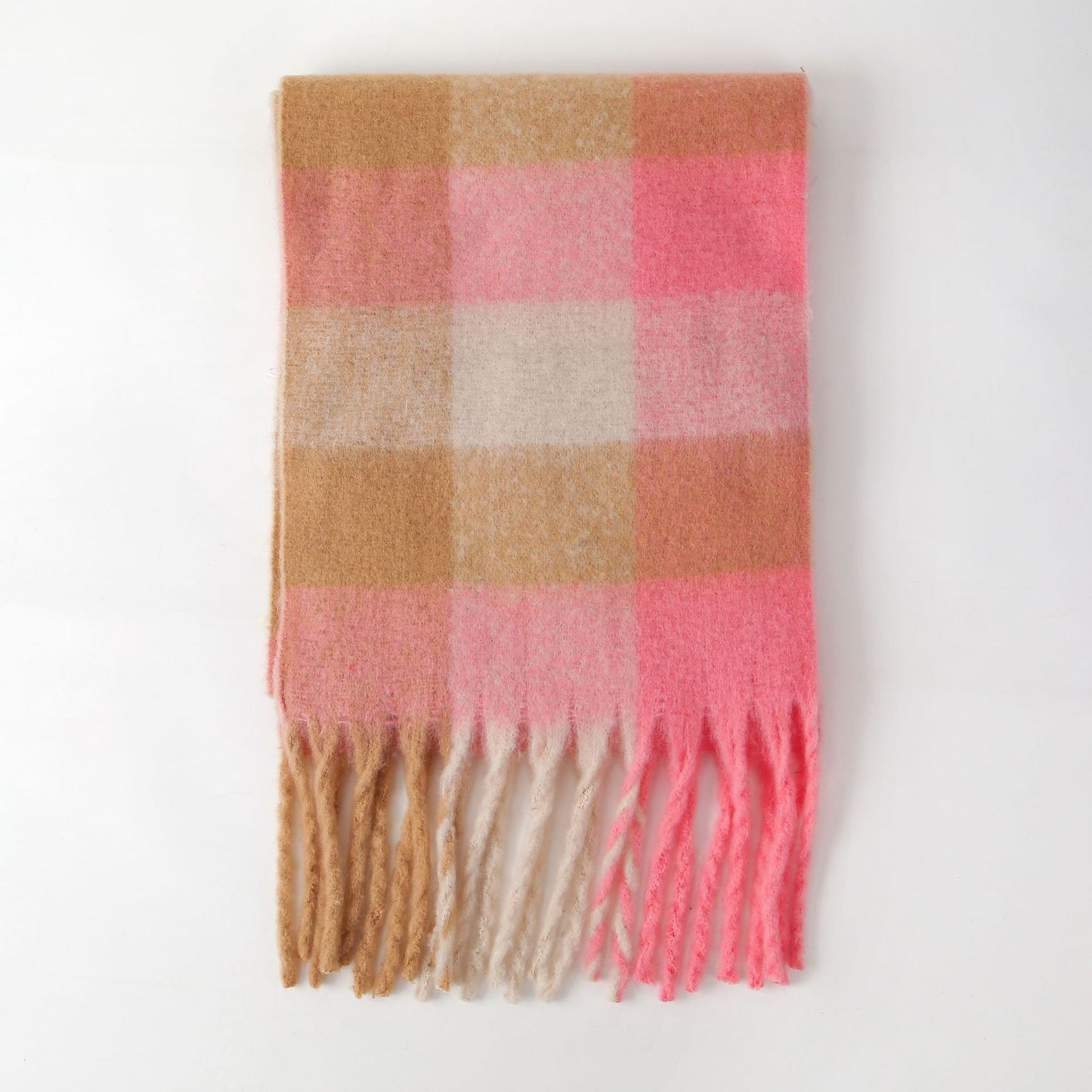 Plaid Scarf Women Nordic Autumn Winter Soft Glutinous Warm Wool Contrast Color Check Scarf Shawl