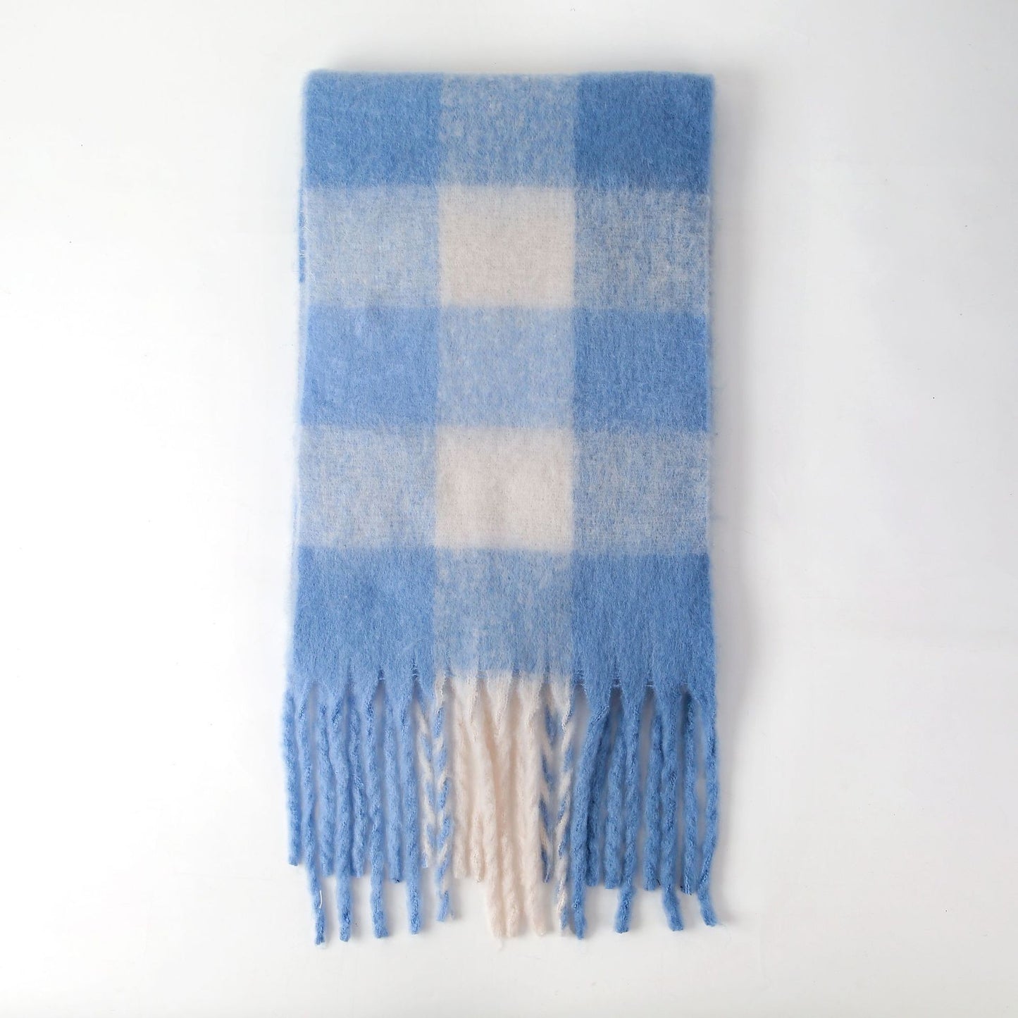 Women Plaid Scarf Winter Warm Plaid Rainbow Tassel Cashmere like Shawl Scarf