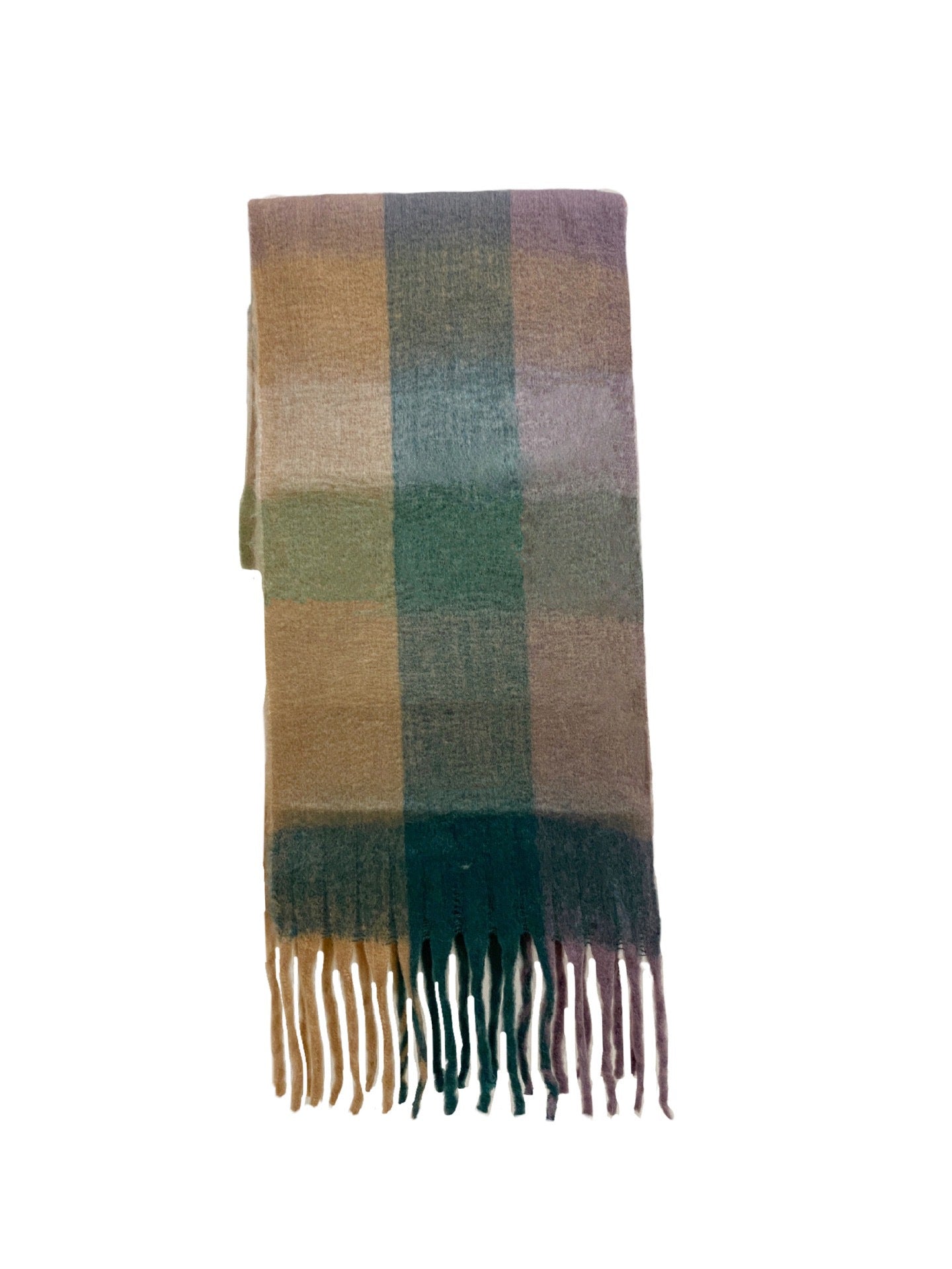 Women Plaid Scarf Winter Warm Plaid Rainbow Tassel Cashmere like Shawl Scarf