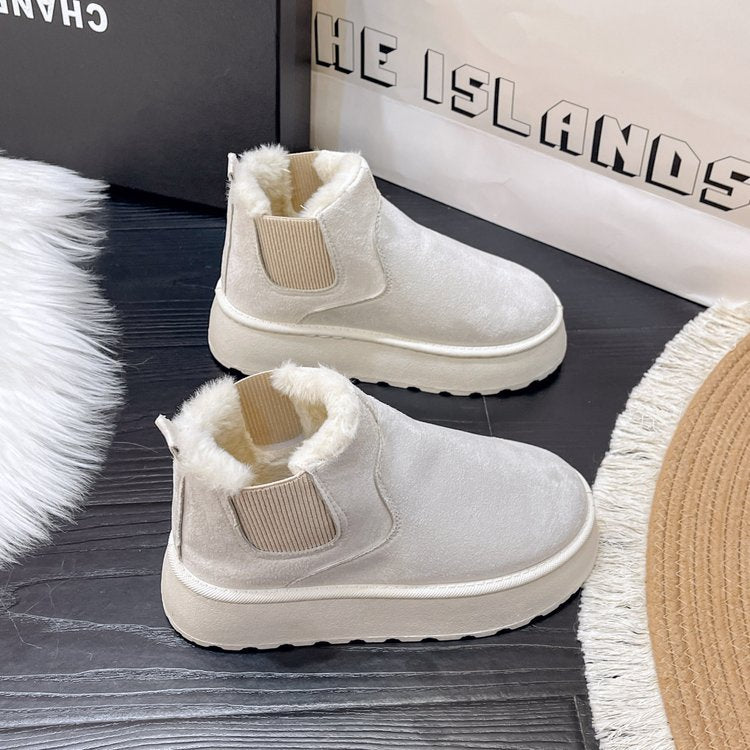 Autumn Winter Ladies Platform Snow Boots Cotton Shoes Brushed Lining round Toe Slip on Cotton Boots