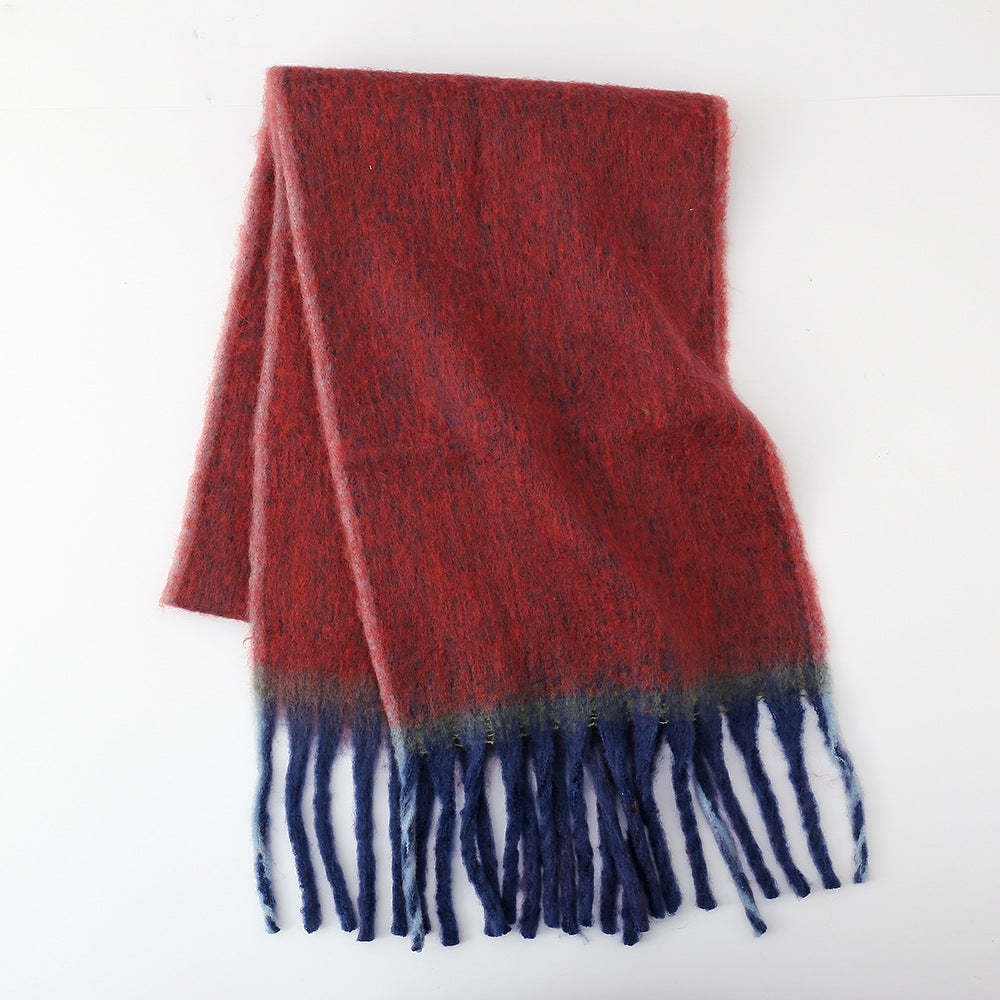 Solid Color Willow Palisade Thick Beard Mohair Scarf Women Winter Thickened Circle Yarn Warm Student Shawl