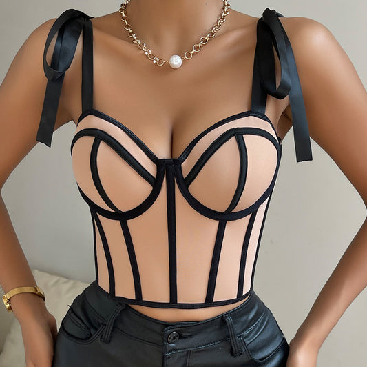 Spring Summer Design Sexy Sexy Ribbon Tie Boning Corset Camisole