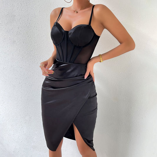 Women ' Clothing High Grade Dress Boning Corset Slim Fit High Slit Cami Dress