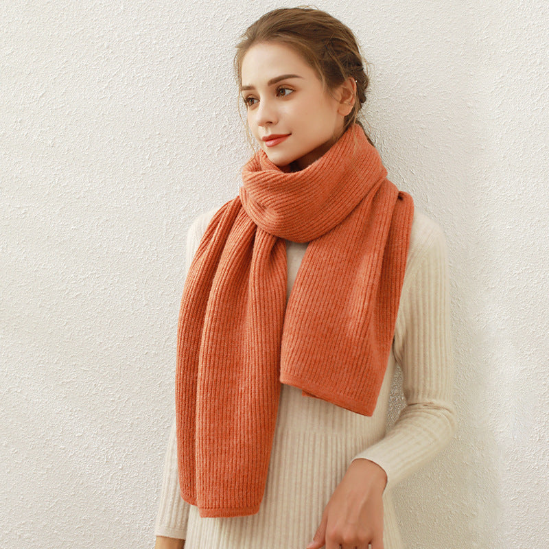 Solid Color Rib Knitted Scarf Women Autumn Winter Manufacturers Red Annual Meeting Scarf