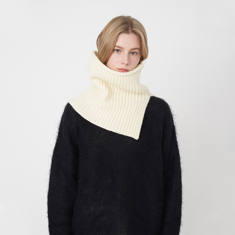 Autumn Winter Wear Solid Color Knitted Scarf Women High Neck Split Warm Cascading Collar Windproof Neck Scarf