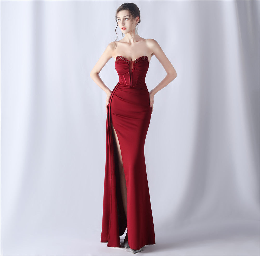 Boning Corset Waist Tight Heavy Industry Beads High End Evening Dress