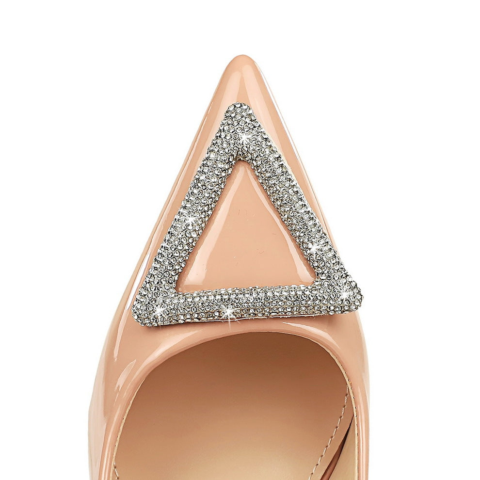 Cocktail High Heels Stiletto Heel Shiny Patent Leather Shallow Mouth Pointed Toe Shining Rhinestone High Heeled Pumps