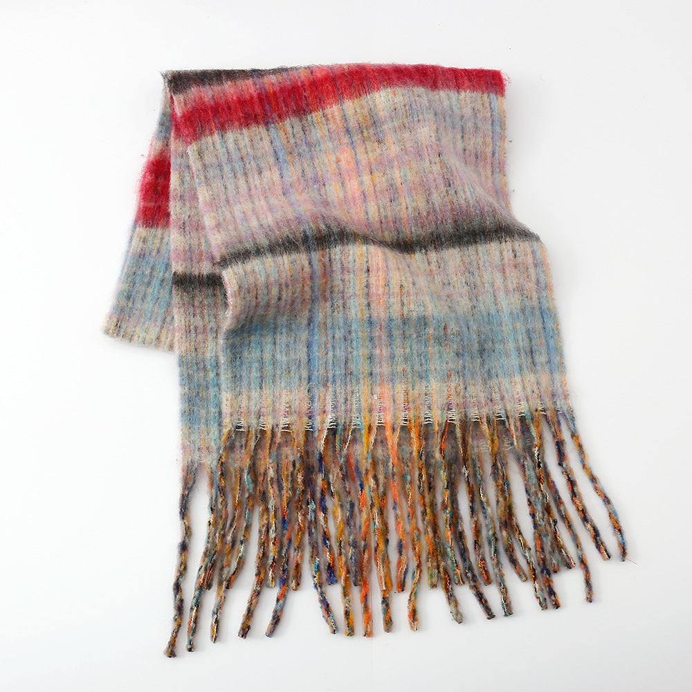 Autumn Winter Thick Warm All Match Scarf Plaid Thick Scarf Tassel Couple Shawl