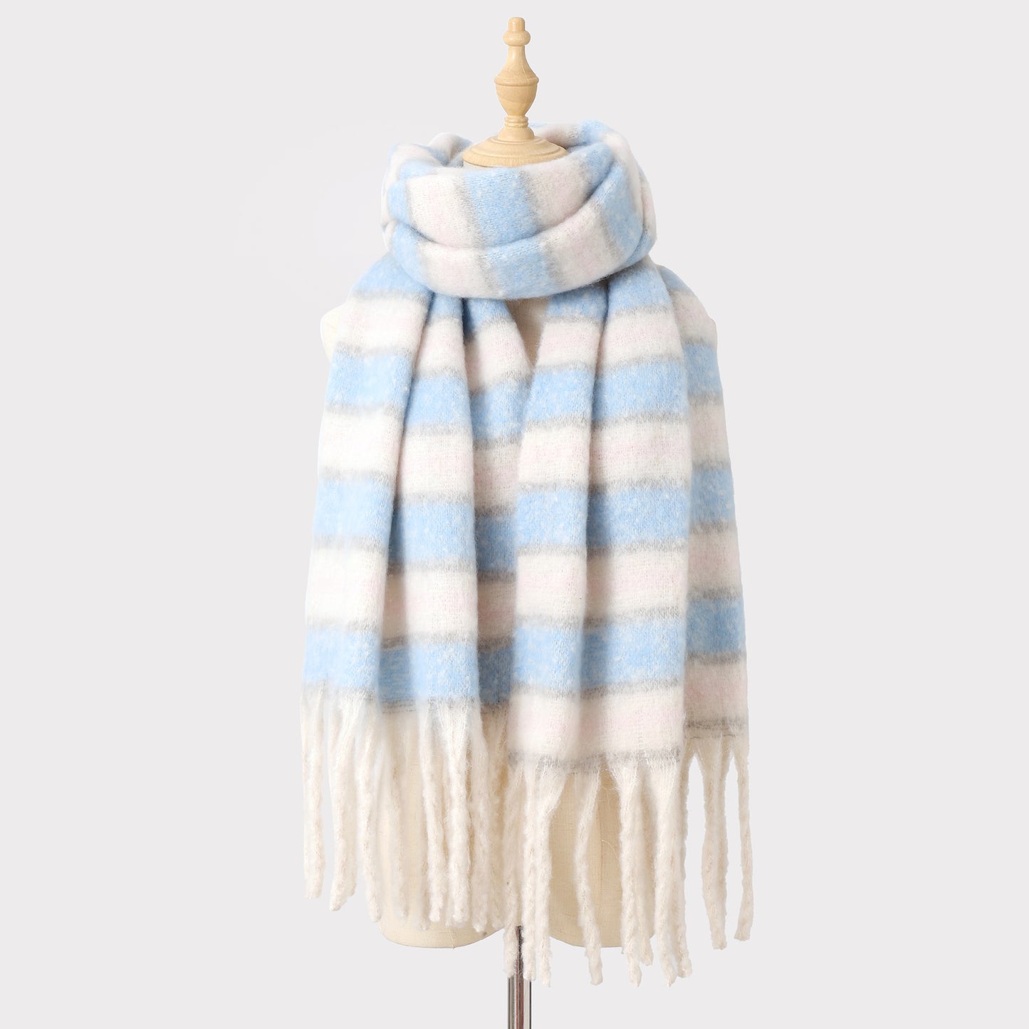 Mohair Winter Striped Scarf Women Warm Color Matching Cashmere High Grade Thickened Scarf Shawl