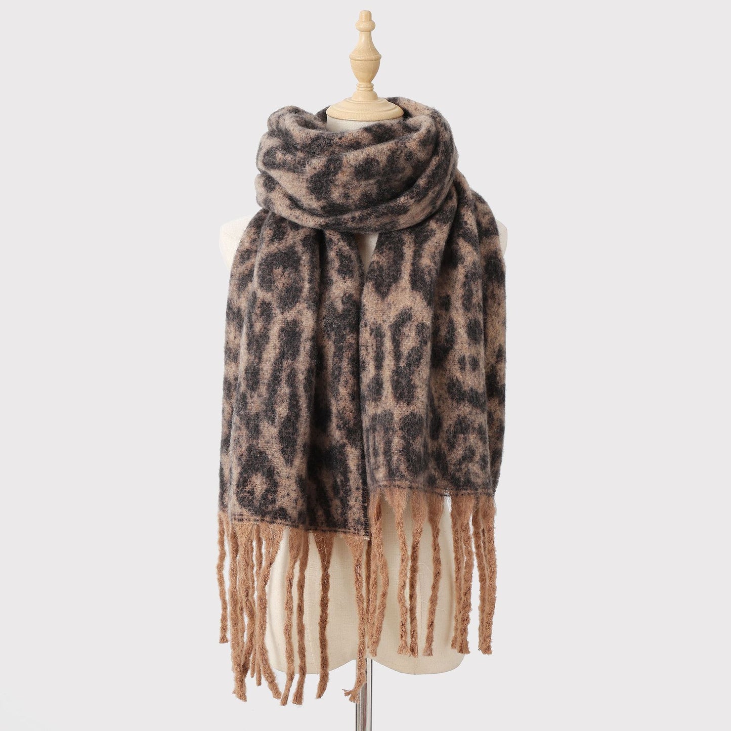 Autumn Winter Leopard Print Tassel Scarf Women Warm All Matching Shawl High Sense Fringe Bib