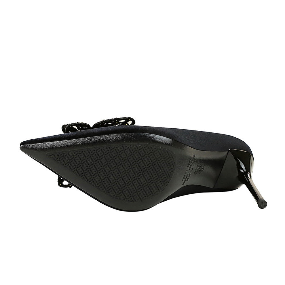 Shining Color Double Layer Bow Decoration High Heels Suede Super High Heel Shallow Mouth Women Shoes