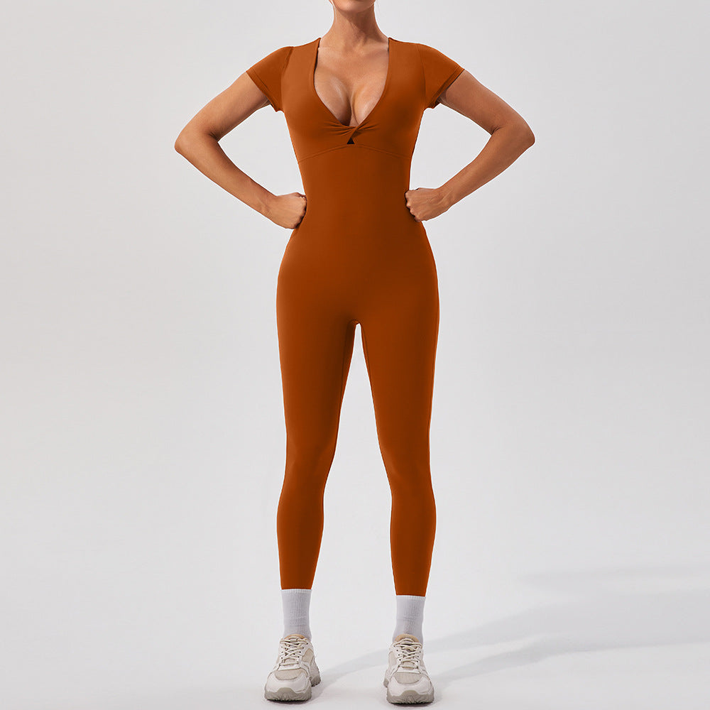 Sexy Nude Feel Short Sleeve Yoga Jumpsuit Women Sports Fitness Training Dance One Piece Bodysuit '