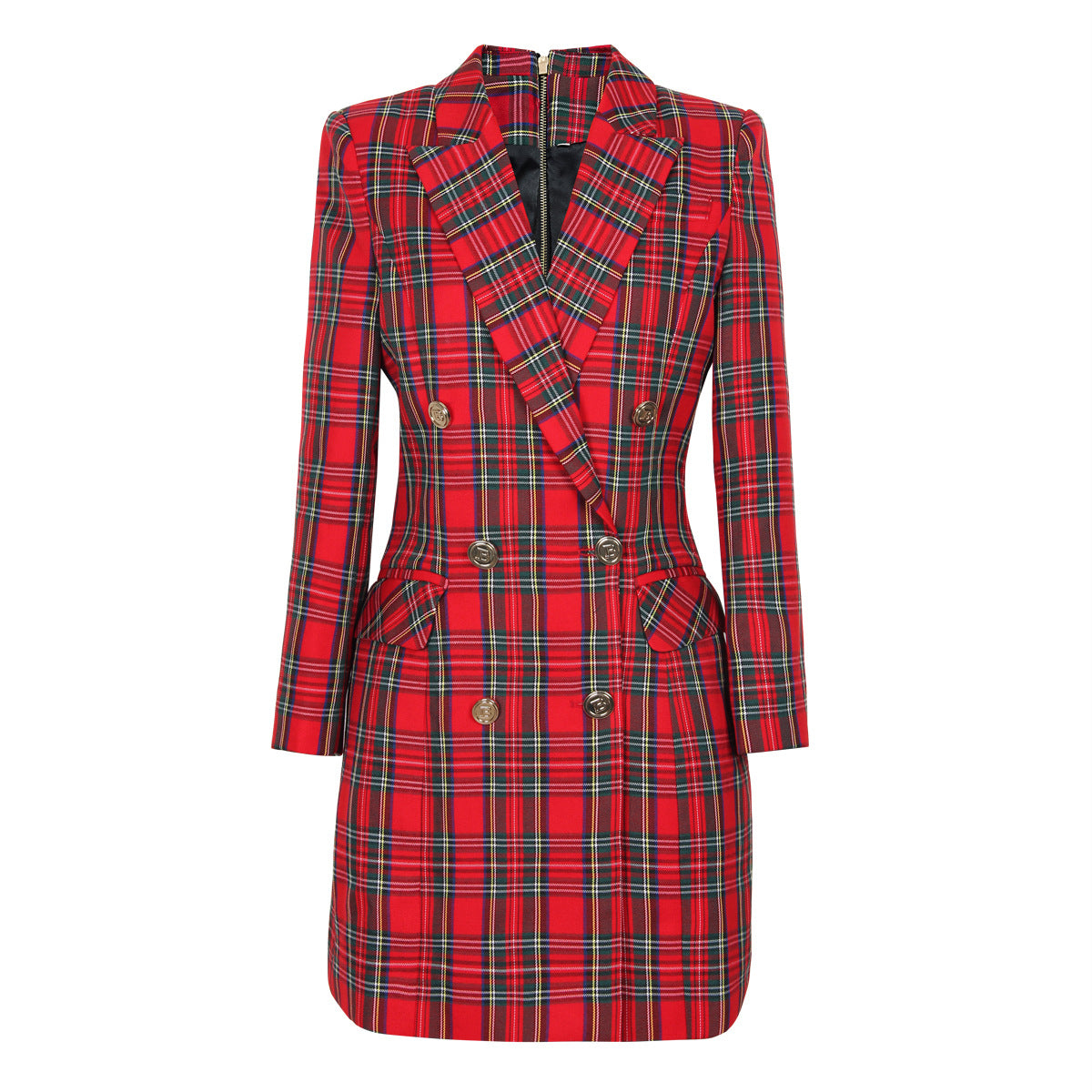 Spring Autumn Advanced Plaid Long Sleeve Slim Office Women Business Blazer Dress