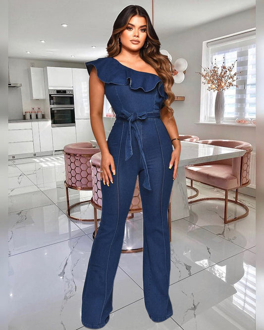 Denim Jumpsuit Blue Washed Denim Jumpsuit