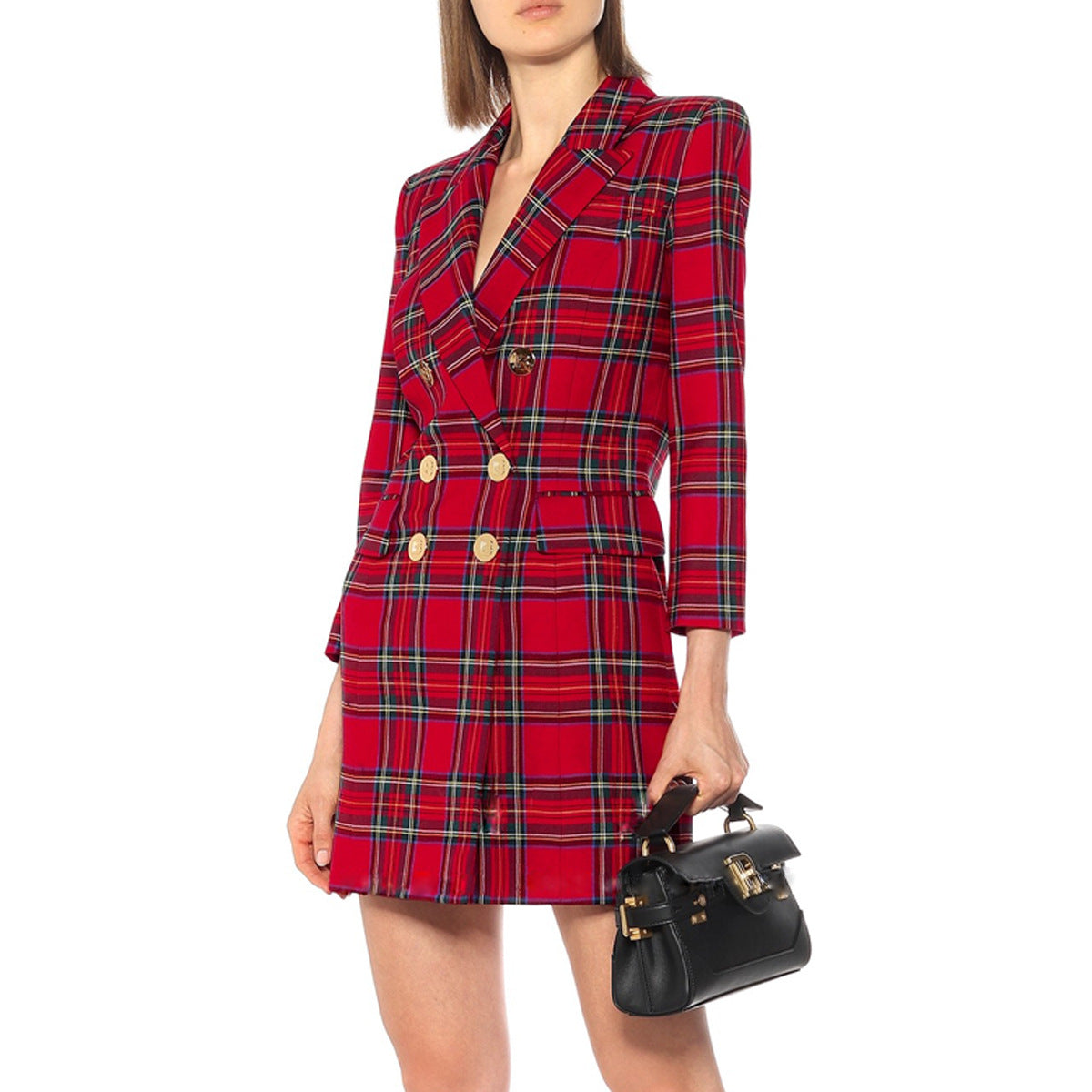 Spring Autumn Advanced Plaid Long Sleeve Slim Office Women Business Blazer Dress