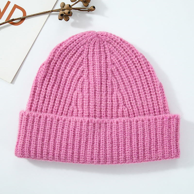 Women Winter Hat Big Head Circumference Warm Simple Wool Blend Solid Color Flanging Woolen Cap Beanie Hat