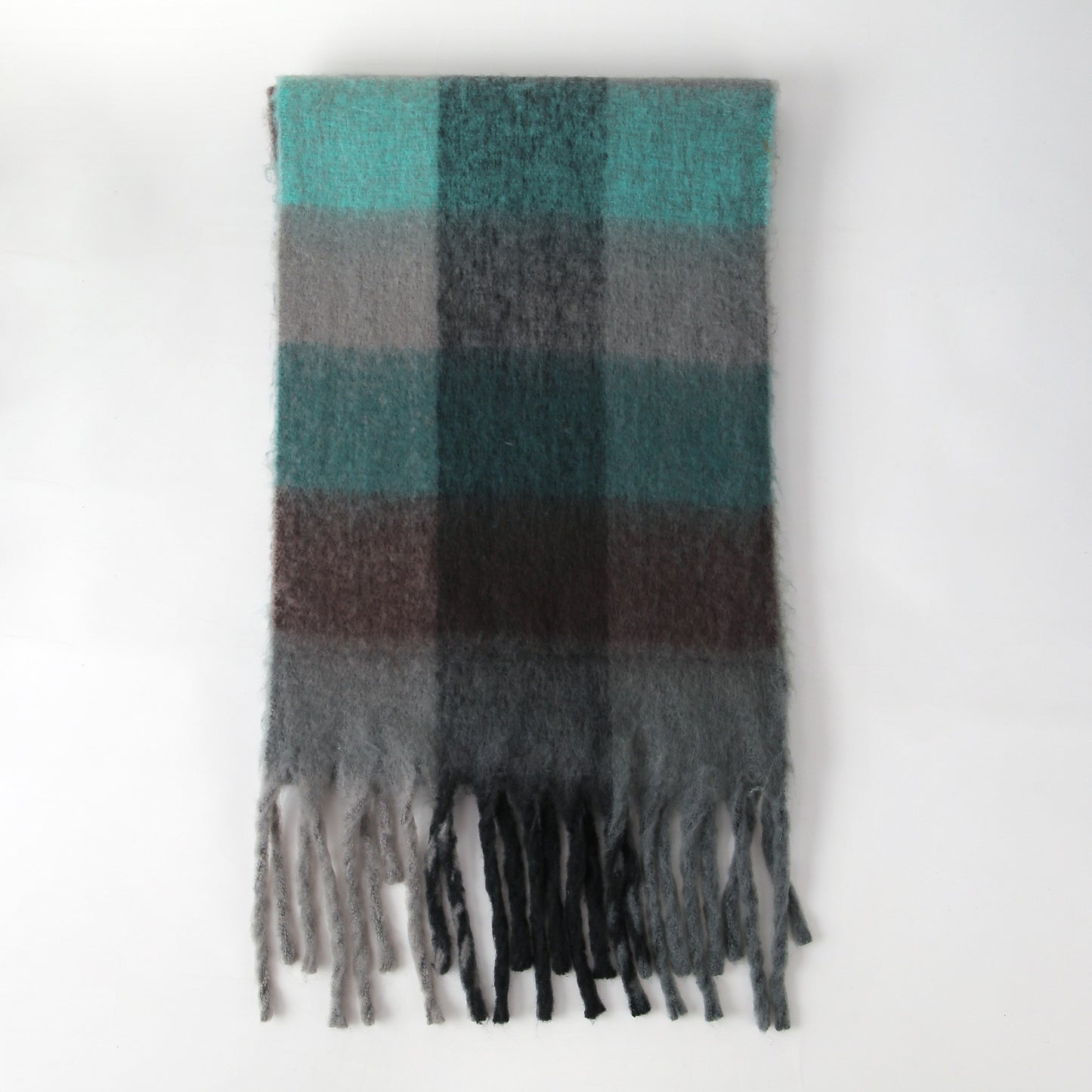 Women Plaid Scarf Winter Warm Plaid Rainbow Tassel Cashmere like Shawl Scarf