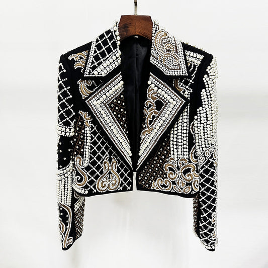 Early Spring Star Luxury Machine Embroidery Beads Rhinestones Short Coat Jacket