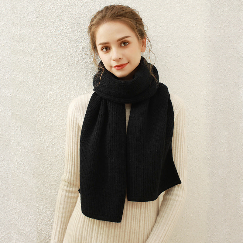 Solid Color Rib Knitted Scarf Women Autumn Winter Manufacturers Red Annual Meeting Scarf