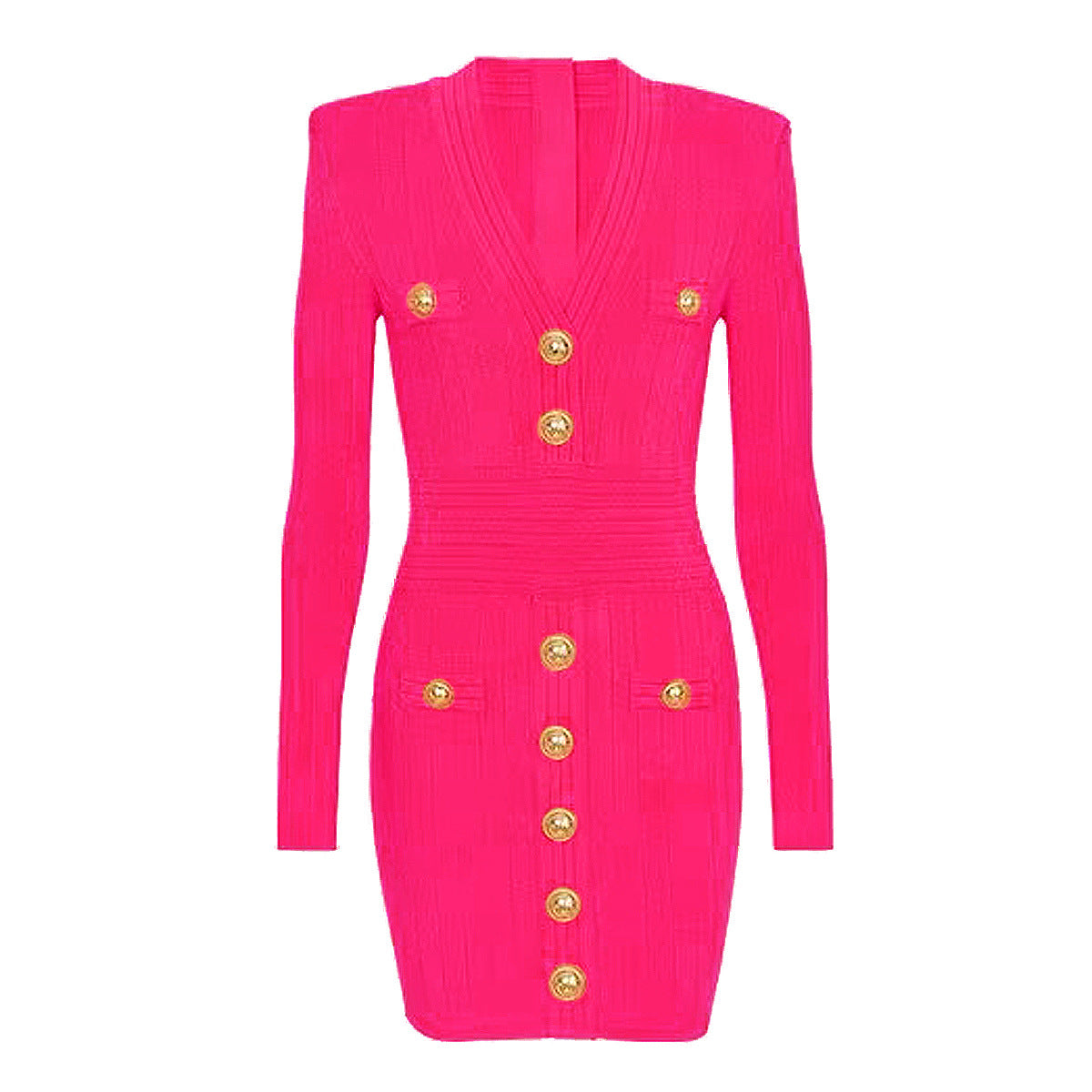 High Quality Knitted Fabric V neck Slim Fit Slimming Long Sleeves Dress