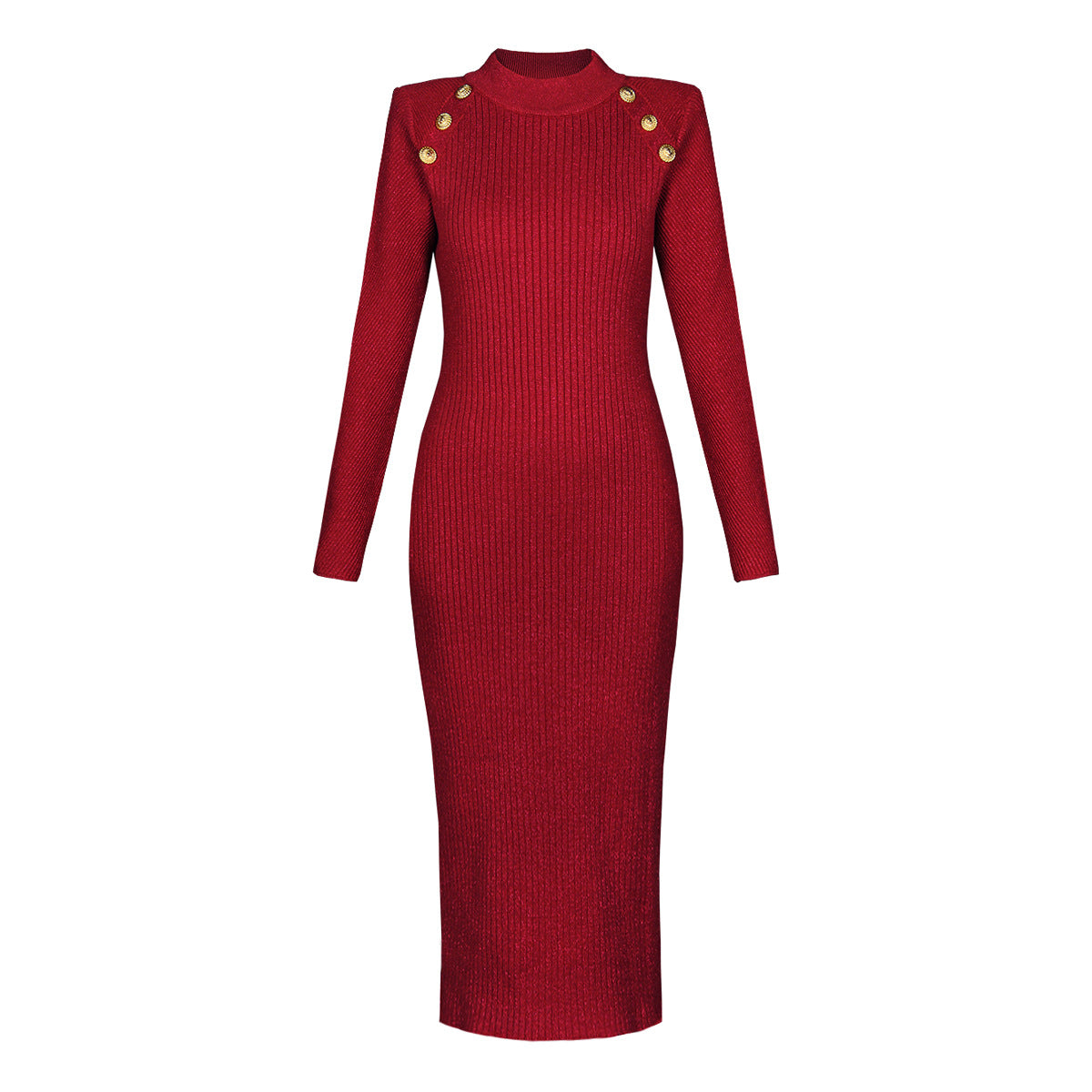 Spring Autumn Long Sleeve Round Neck Slim Mid Length Knitted Dress Bottoming Slimming Dress Women