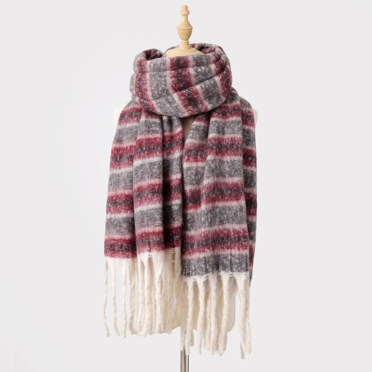 Mohair Winter Striped Scarf Women Warm Color Matching Cashmere High Grade Thickened Scarf Shawl