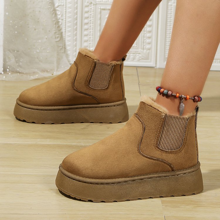 Autumn Winter Ladies Platform Snow Boots Cotton Shoes Brushed Lining round Toe Slip on Cotton Boots